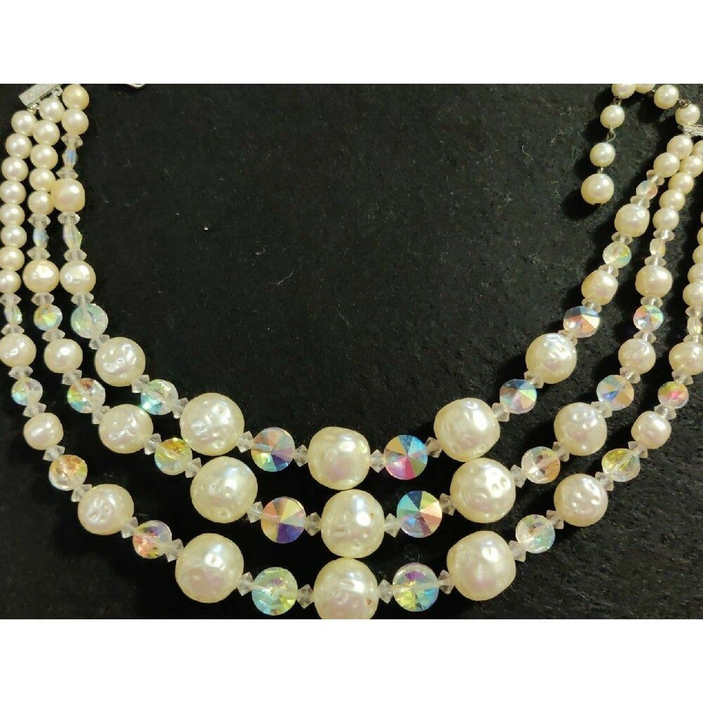 Vintage Laguna faux pearl and rainbow cr